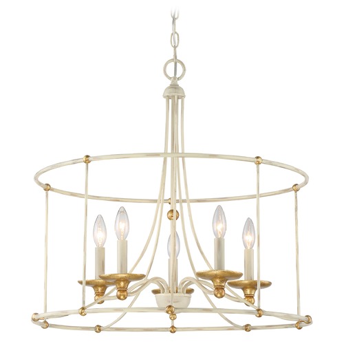 Westchester County Farm House White with Gilded Gold Leaf Chandelier by Minka Lavery