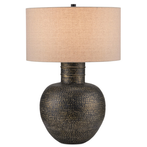 Currey and Company Braille Antique Brass Table Lamp with Drum Shade