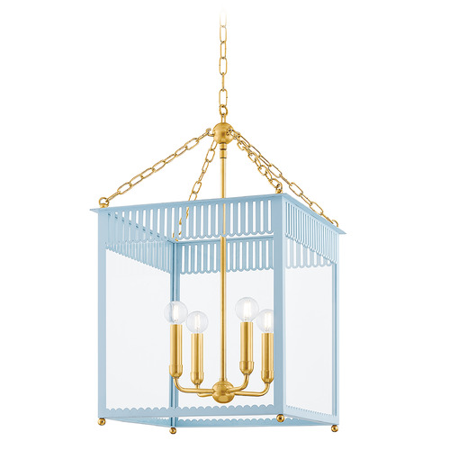 Mitzi by Hudson Valley Mitzi By Hudson Valley Rosalie Aged Brass & Soft Arctic Blue LED Pendant Light with Square Shade H932704L-AGB/SAO