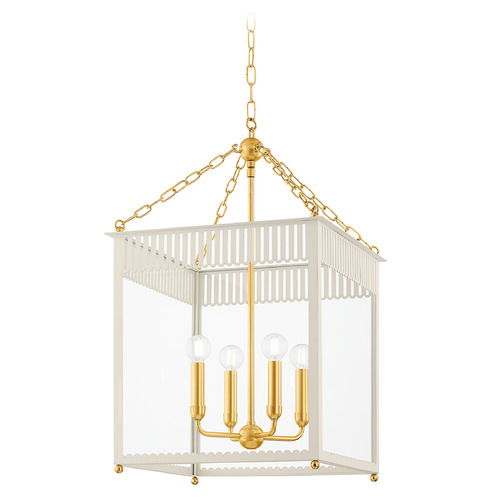 Mitzi By Hudson Valley Rosalie Aged Brass & Soft Cream LED Pendant Light with Square Shade