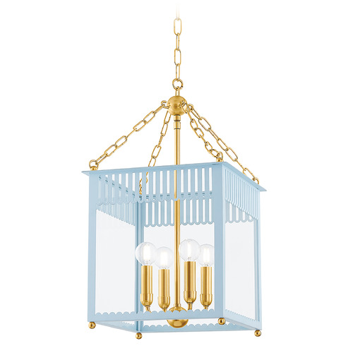 Mitzi by Hudson Valley Mitzi By Hudson Valley Rosalie Aged Brass & Soft Arctic Blue LED Pendant Light with Square Shade H932704S-AGB/SAO