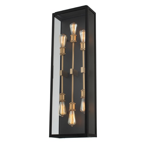 Kalco Lighting Ashland Large Outdoor Wall Light in Matte Black with Sanded Gold 405522BSG