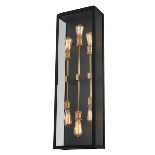 Ashland Large Outdoor Wall Light in Matte Black & Sanded Gold by Kalco Lighting