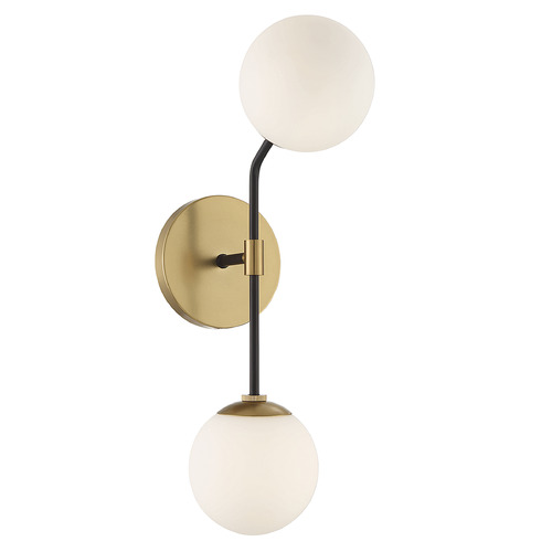 2-Light Globe Wall Sconce in Matte Black & Natural Brass by Meridian