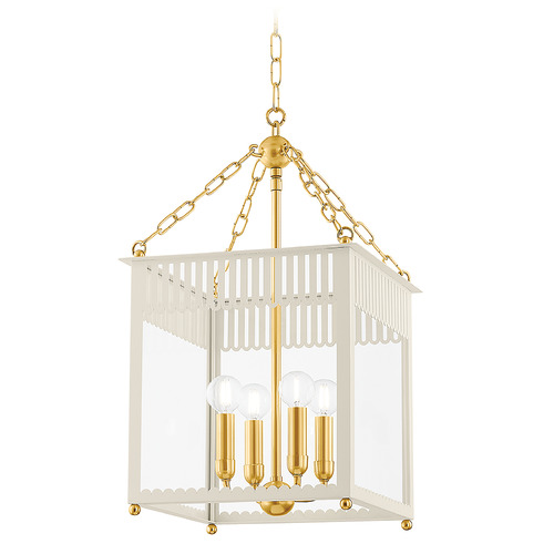 Mitzi By Hudson Valley Rosalie Aged Brass & Soft Cream LED Pendant Light with Square Shade