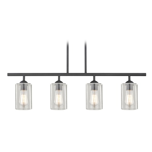 Axel Linear Chandelier in Black & Clear Seeded Cylinder Glass by Fuse