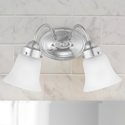 Fluted Glass Polished Chrome 2-Light Bathroom Light by Progress Lighting