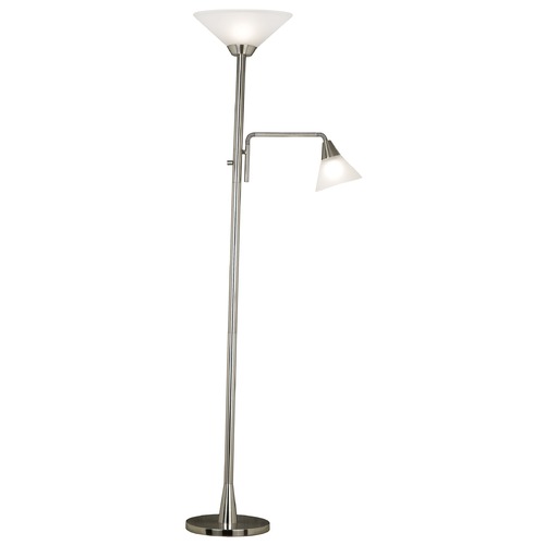 Kenroy Home Lighting Modern Torchiere Lamp with White Glass in Brushed Steel Finish 21002BS