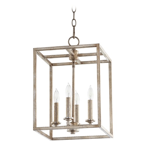 Cuboid Aged Silver Leaf Pendant by Quorum Lighting