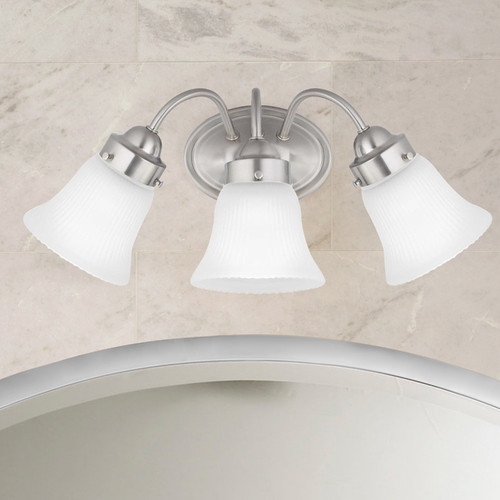 Fluted Glass Brushed Nickel 3-Light Bathroom Light by Progress Lighting