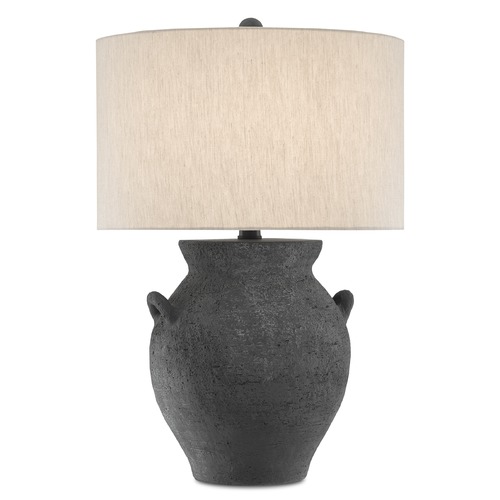 Currey and Company Lighting Currey and Company Anza Black Ash / Satin Black Table Lamp with Drum Shade 6000-0537