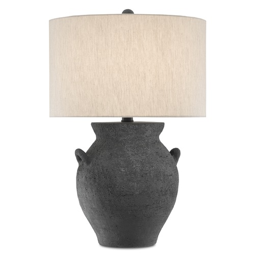 Currey and Company Anza Black Ash / Satin Black Table Lamp with Drum Shade