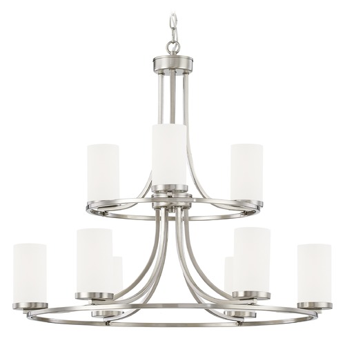 Design Classics Lighting White Glass Chandelier Satin Nickel 9-Lt 1851-09/WH