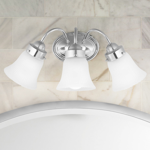 Fluted Glass Polished Chrome 3-Light Bathroom Light by Progress Lighting