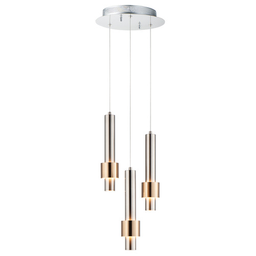 Reveal 3-Light LED Pendant in Satin Nickel & Brass by ET2 Lighting