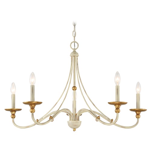 Westchester County Farm House White with Gilded Gold Leaf Chandelier by Minka Lavery