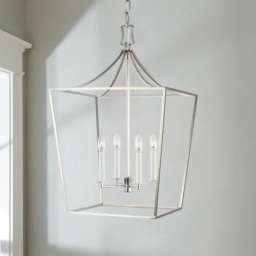Chapman & Meyers 18-Inch Southold Polished Nickel Hanging Lantern by Visual Comfort Studio