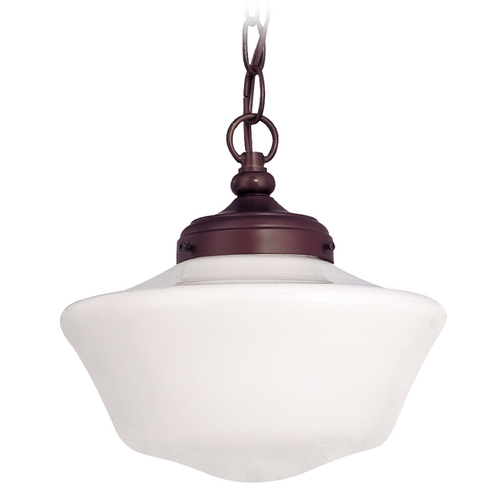 10-Inch Bronze Schoolhouse Pendant Light with Powellhurst Glass