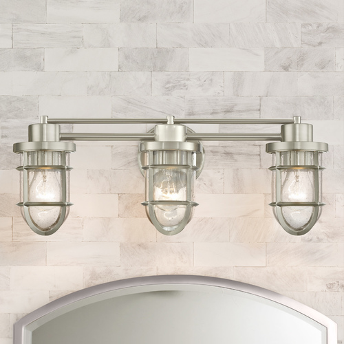 Design Classics Lighting Seeded Glass 3 Lt Cage Bathroom Light Satin Nickel 1843-09