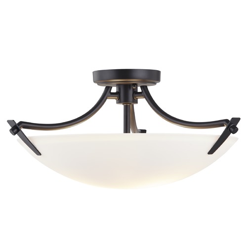 Tate 18.5-Inch Black Semi Flush Mount with Satin White Glass