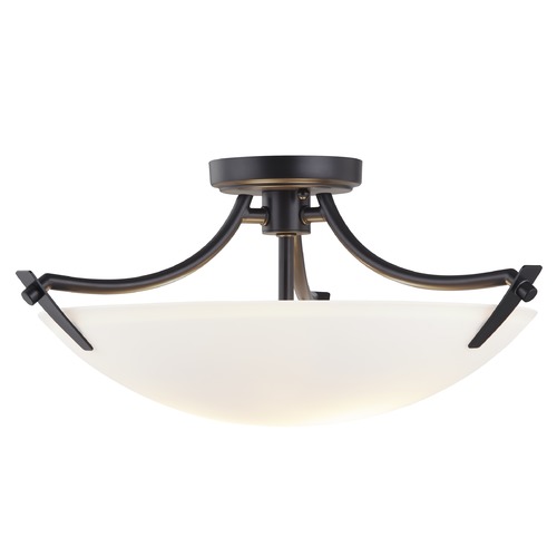 Design Classics Lighting Tate 18.5-Inch Black Semi Flush Mount with Satin White Glass 1726-07