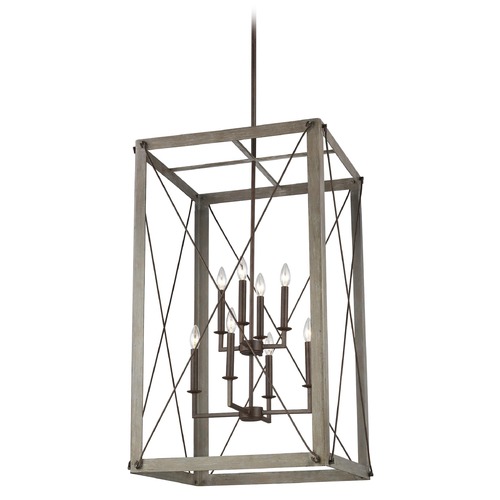 Thornwood Washed Pine & Weathered Iron Pendant by Visual Comfort Studio