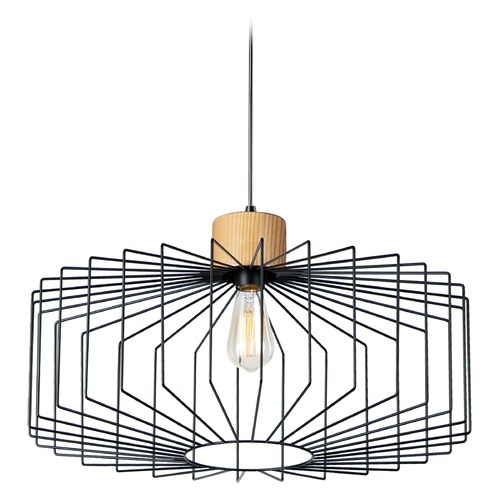 Maxim Lighting Maxim Lighting Bjorn Black / Natural Wood Pendant Light with Drum Shade 10069BKNWD