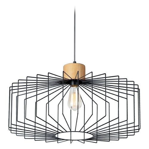 Maxim Lighting Bjorn Black & Natural Wood Pendant by Maxim Lighting 10069BKNWD