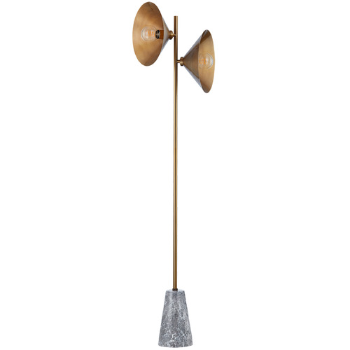 Troy Lighting Bash Patina Brass & Honed Grey Emperador Marble LED Floor Lamp with Conical Shade