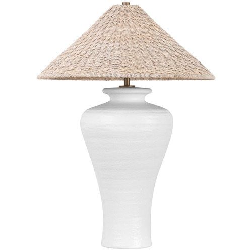 Troy Lighting Pezante Patina Brass & Ceramic Loft White LED Table Lamp with Coolie Shade