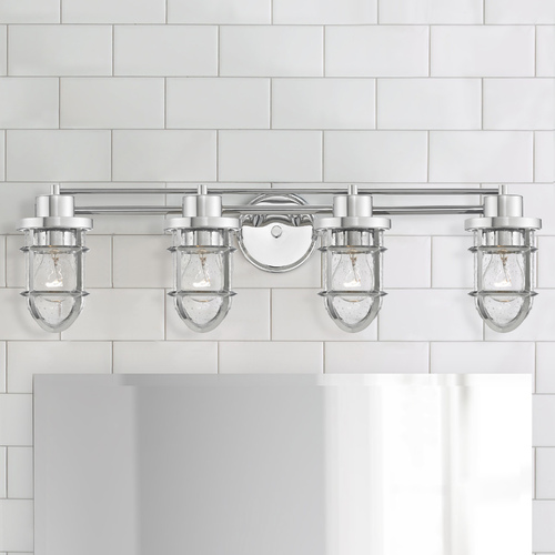 Seeded Glass 4-Light Vanity Light With Chrome Cage