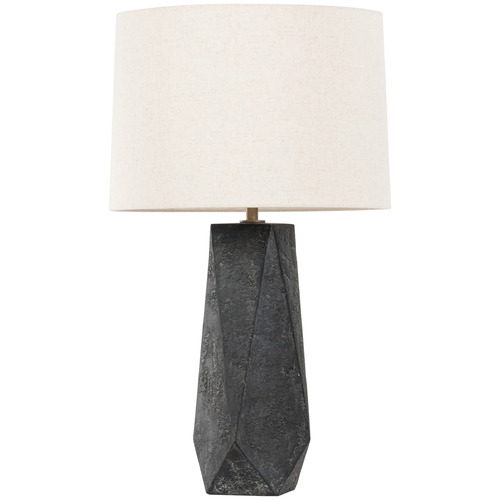 Troy Lighting Coronado Patina Brass & Ceramic Ash Black LED Table Lamp with Drum Shade
