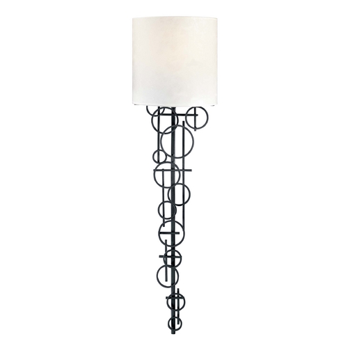 30-Inch Wall Sconce with Pearl Mist Glass in Black by George Kovacs