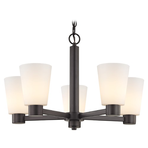 White Glass Chandelier Bronze 5-Lt