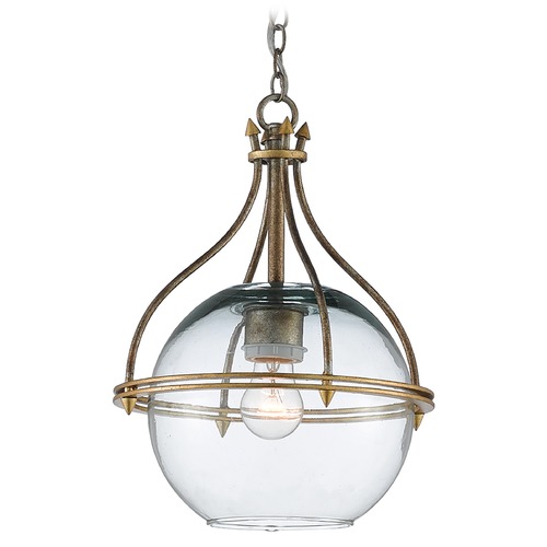 Currey and Company Lighting Currey and Company Foyle Antique Silver Leaf / Gold Leaf Pendant Light with Globe Shade 9000-0382