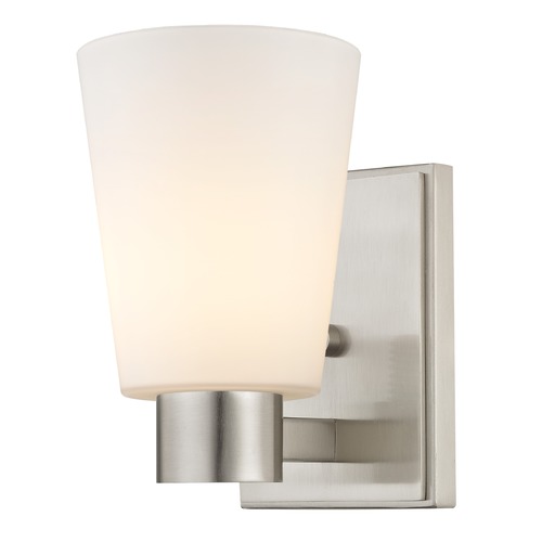 Satin White Glass Sconce Satin Nickel