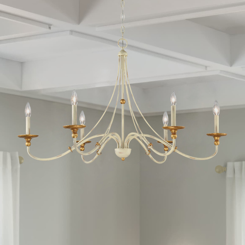 Westchester County Farm House White with Gilded Gold Leaf Chandelier by Minka Lavery