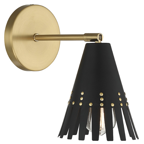 9-Inch Fringe Wall Sconce in Matte Black & Natural Brass by Meridian