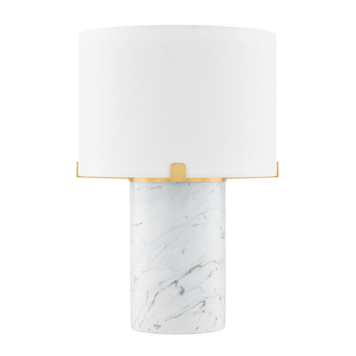 Mitzi By Hudson Valley Rumi Aged Brass & Natural Carrara Marble LED Table Lamp with Drum Shade