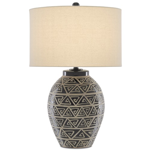Currey and Company Lighting Currey and Company Himba Glossy Black / Sand Table Lamp with Drum Shade 6000-0590