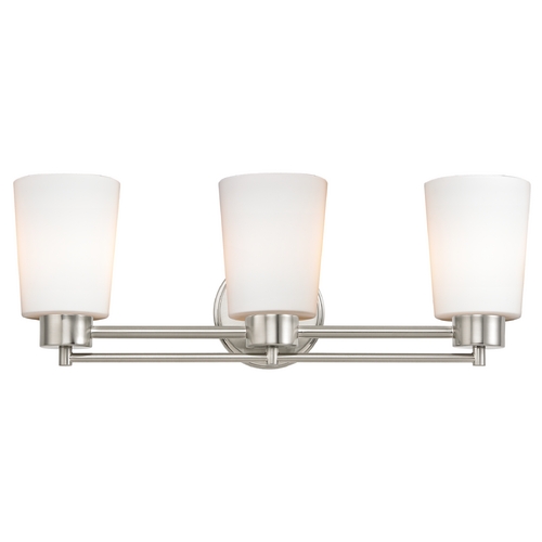 Modern Bathroom Light with White Glass in Satin Nickel Finish