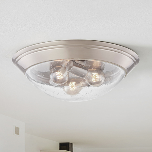 16-Inch Industrial Seeded Glass Flush-Mount in Satin Nickel