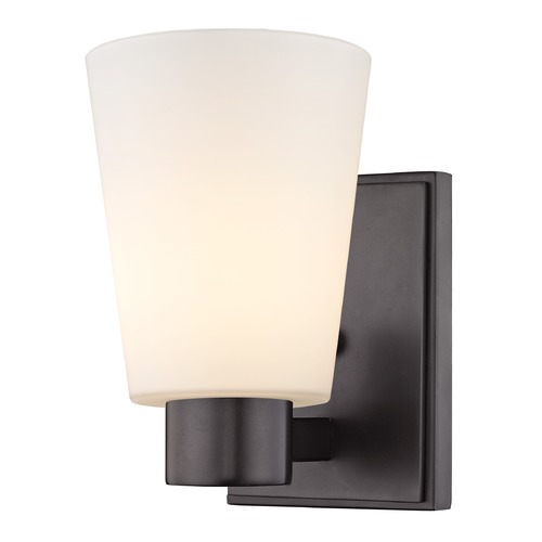Satin White Glass Sconce Bronze