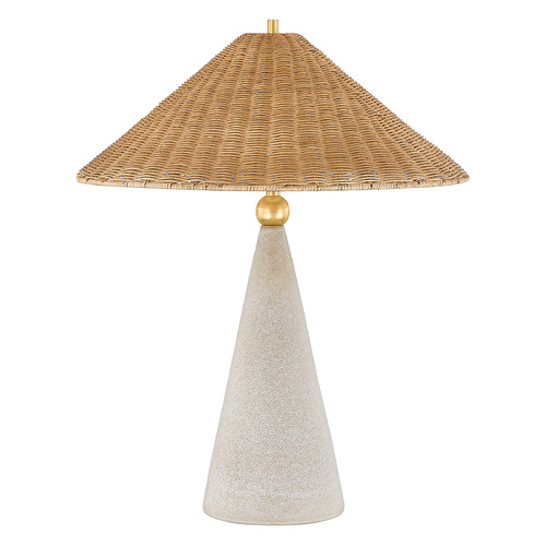 Mitzi By Hudson Valley Perilla Aged Brass & Ceramic Windswept White LED Table Lamp with Coolie Shade
