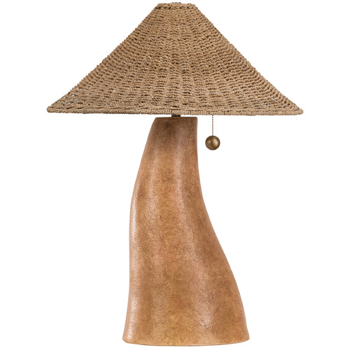 Troy Lighting Seyla Patina Brass & Ceramic Ancient Terracotta LED Table Lamp with Coolie Shade