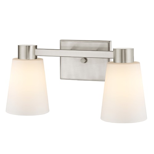 2-Light White Glass Bathroom Vanity Light Satin Nickel