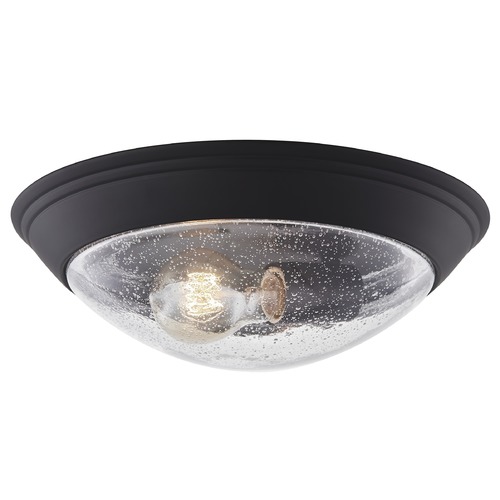 Design Classics Lighting 12-Inch Industrial Seeded Glass Flush-Mount in Matte Black 1012-07/CS