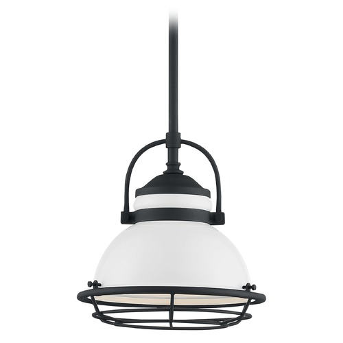 Upton Gloss White & Textured Black Outdoor Hanging Light by Satco Lighting