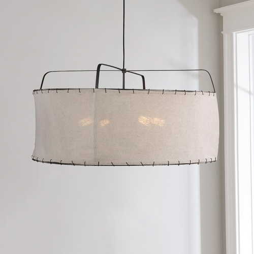 Visual Comfort Studio Collection ED Ellen-DeGeneres 34-Inch Dunne Aged Iron Pendant with Hand-Sewn Drum Shade EP1114AI