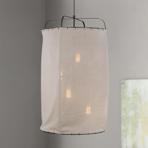 Visual Comfort Studio Collection ED Ellen-DeGeneres 21.88-Inch Dunne Aged Iron Pendant with Hand-Sewn Shade by Visual Comfort Studio EP1124AI